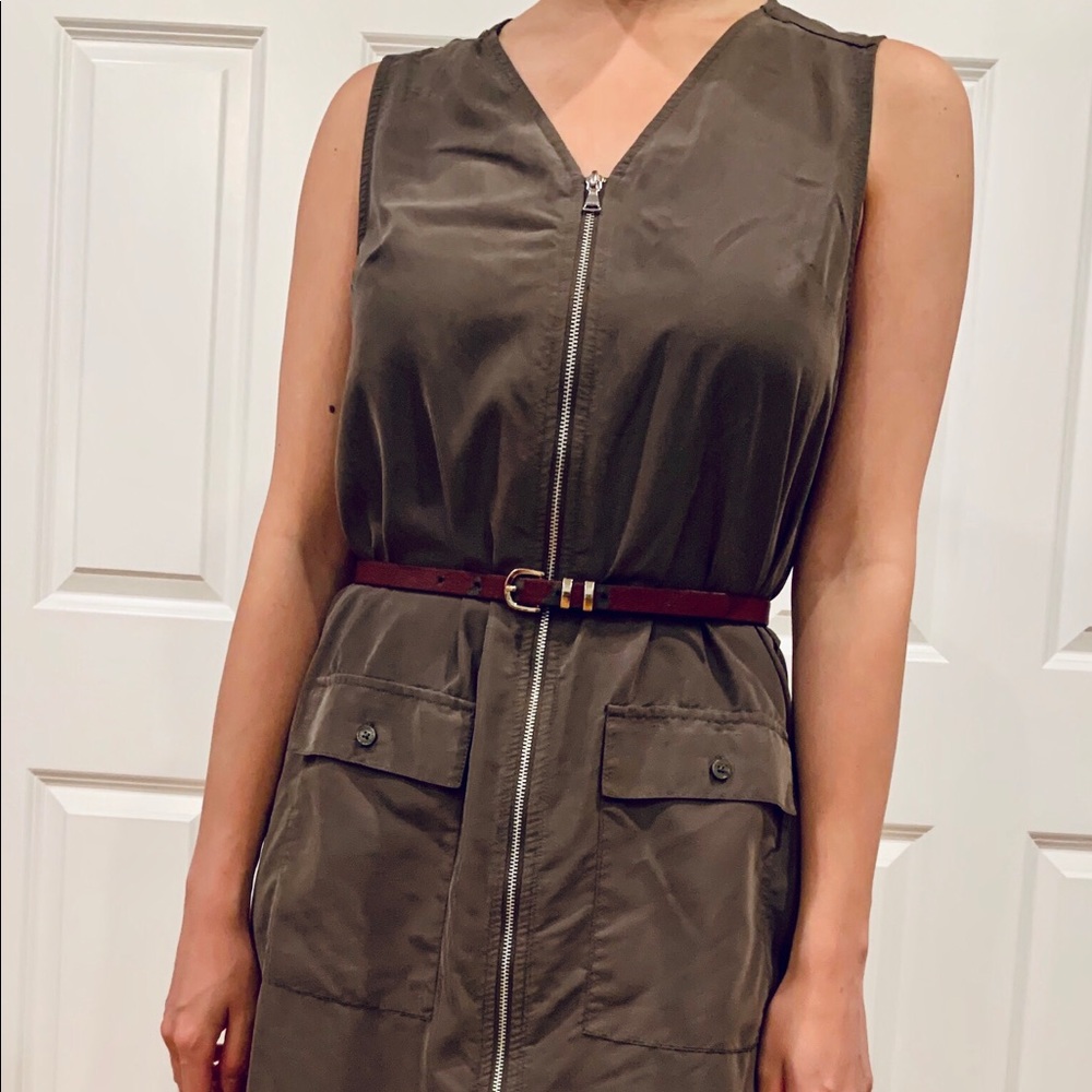 Army Green Zipper Front Casual Dress from Express